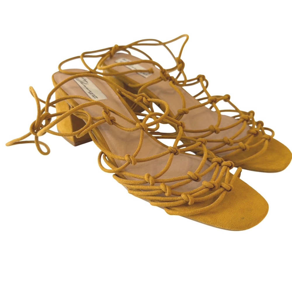 Vintage Havana Mustard Yellow Strappy Ceasar Lace Up Block Heel Sandals 11